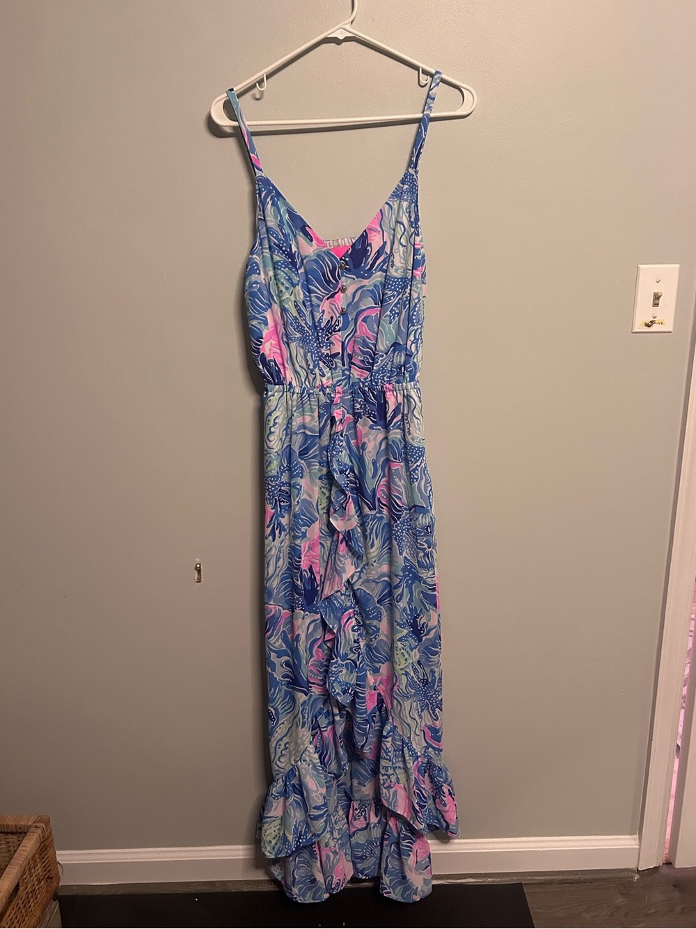 Lilly Pulitzer Blue & Pink Printed Girls Maxi Jumpsuit Romper